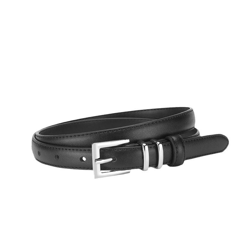 Womens Genuine Leather Belt With Pin Buckle Slim 3cm Width Caramel Brown Business Casual Office Wear
