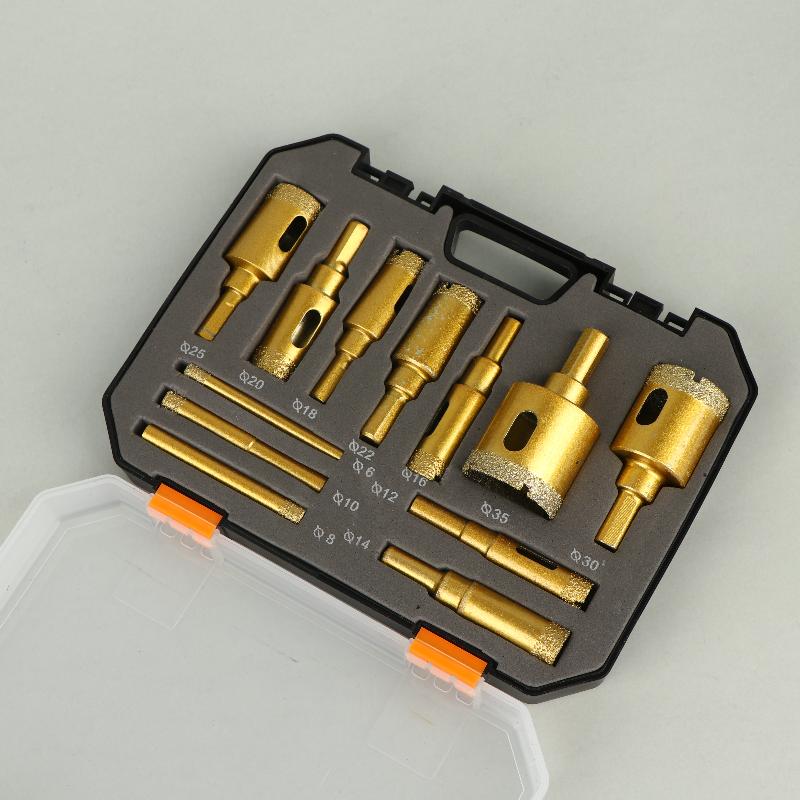 12Pcs Diamond Brazing Drill Bit Set Box Angle Grinder Hole Opener Glass Marble Granite Ceramic Hole Saw Kit Stone Reaming Bit