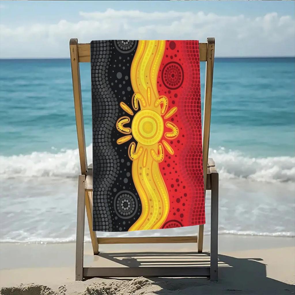 1pc Aboriginal Art Sun Print Beach Towel Polyester Quick Dry Lightweight Soft Towel for Swimming Surfing Camping Travel
