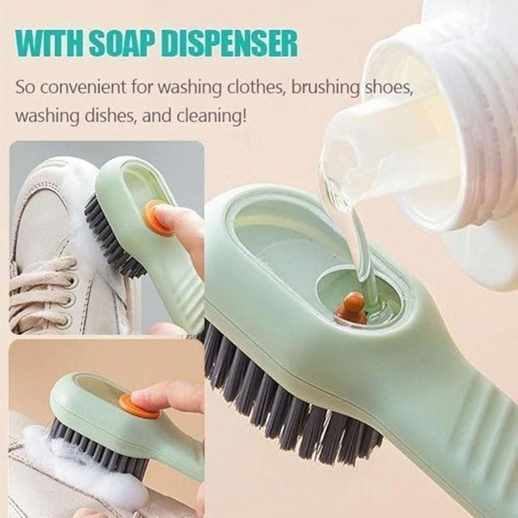 2-in-1 Multifunction Cleaning Brush with Soap Dispenser, Soft Bristle Liquid Shoe & Laundry Brush for Home Cleaning