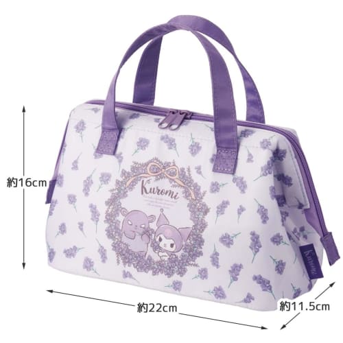 Skater Lunch Bag, Insulated, Clasp Closure, Women's, Sanrio, Kuromi, Flower Wreath, KGA1-A