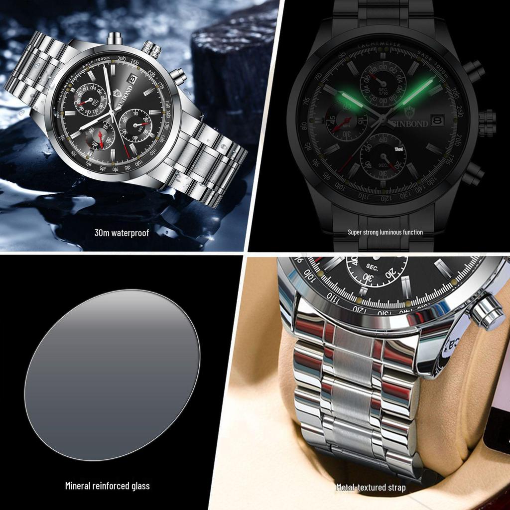 Binbang Steel Strap Men's Quartz Wristwatch - Hot Seller Live Broadcast Edition