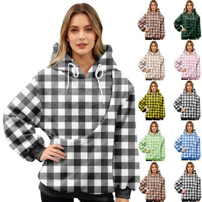 Women's Plaid Print Pullover Top Long Sleeve Sports Flannel Top