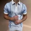 Short-sleeve Polo Shirt with Vertical Stripes, Half-zip Placket, Stylish Casual Top
