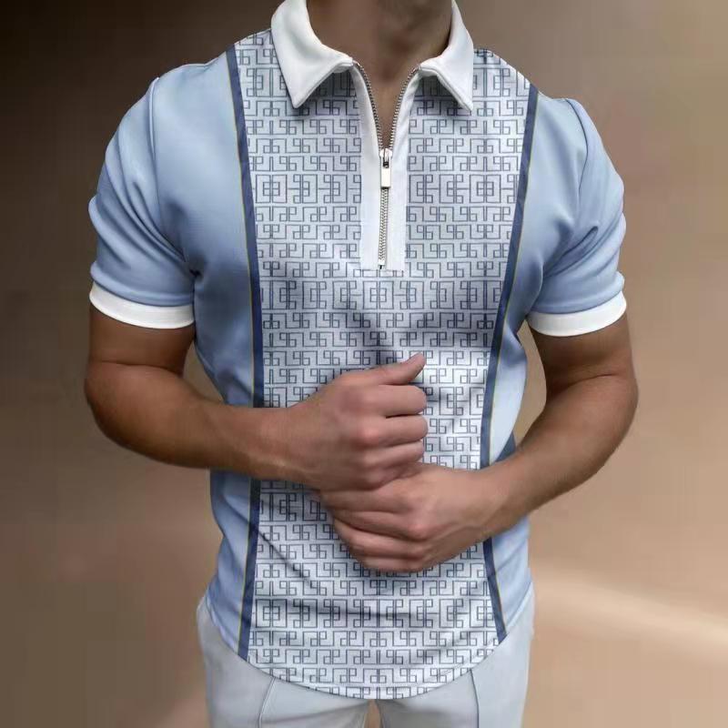 Short-sleeve Polo Shirt with Vertical Stripes, Half-zip Placket, Stylish Casual Top