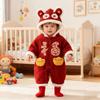 New Year Greeting Outfit for Baby Boys, Red New Year Clothes, Winter Thickened One-Year-Old Boy's Birthday Outfit, One-Piece Romper