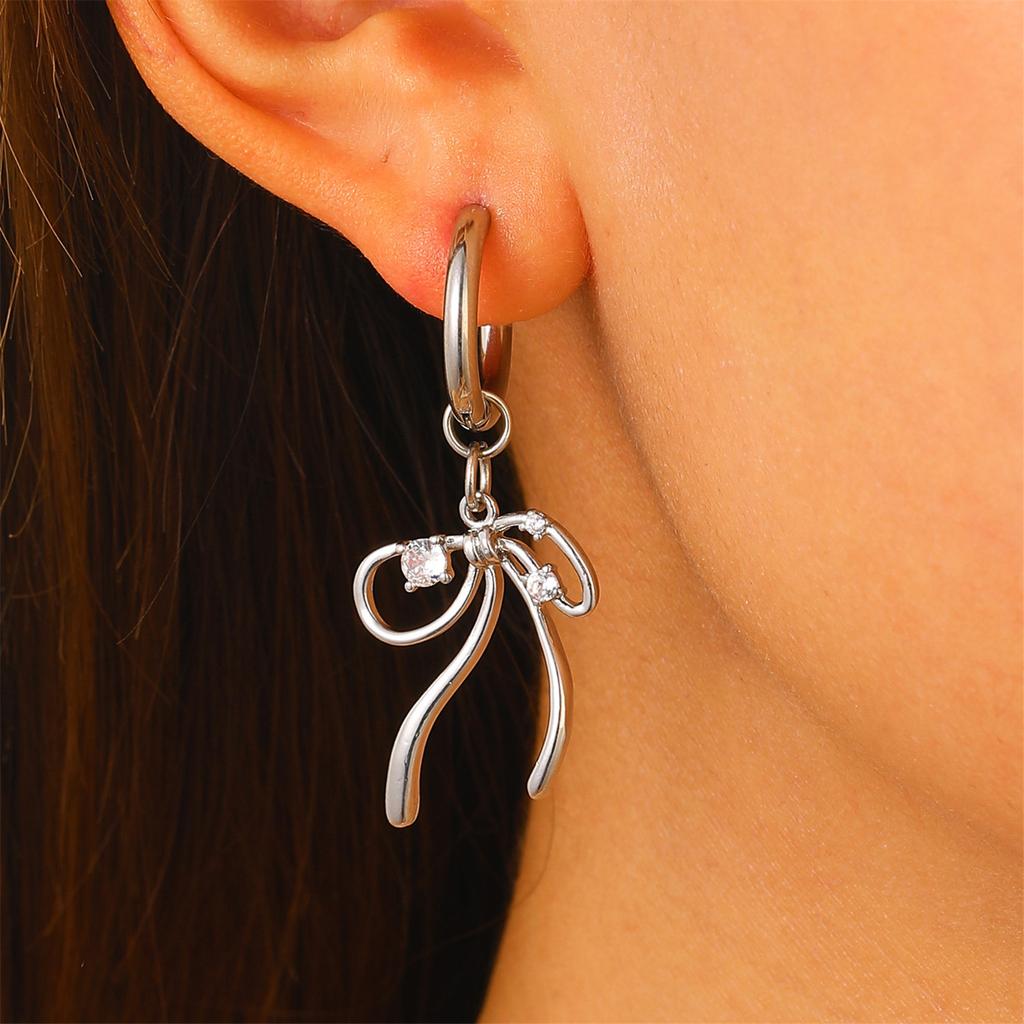 Chic Alloy Bow Earrings Bowknot Hoop Earrings Drop Dangle Women Jewelry Gift Perfect Accessories for Your Casual Look
