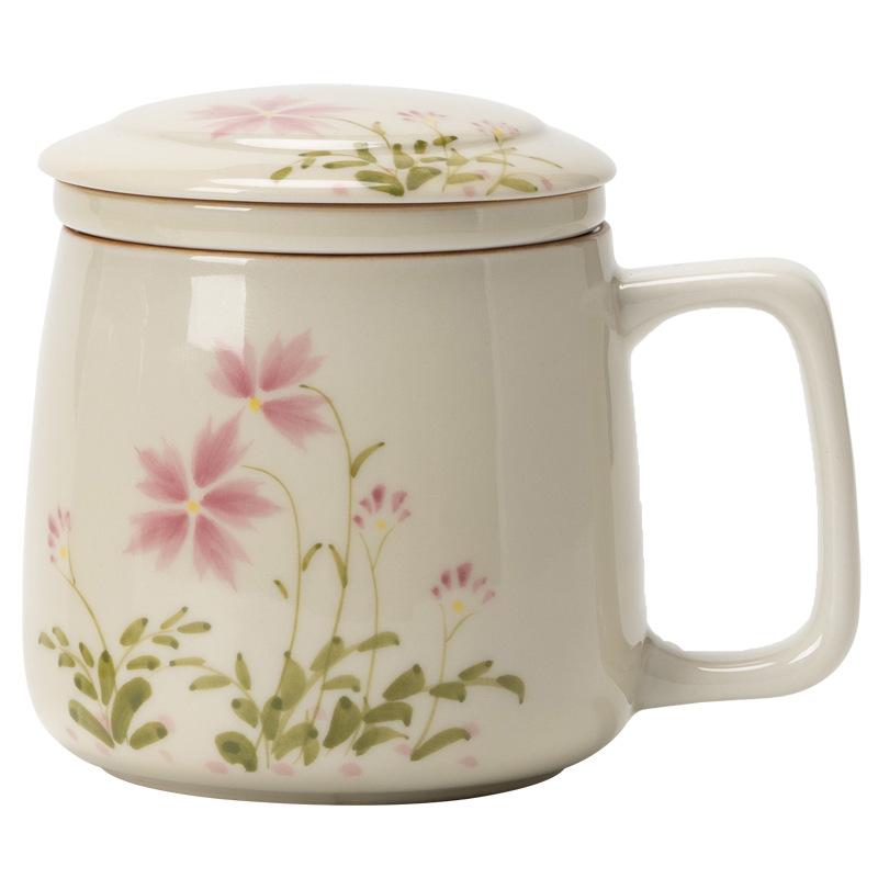 250ml Hand-painted Emerald Bamboo Mug Household Filter Mug Vintage Coffee Cup Mug with Cover Tea Brewing Tableware Collection