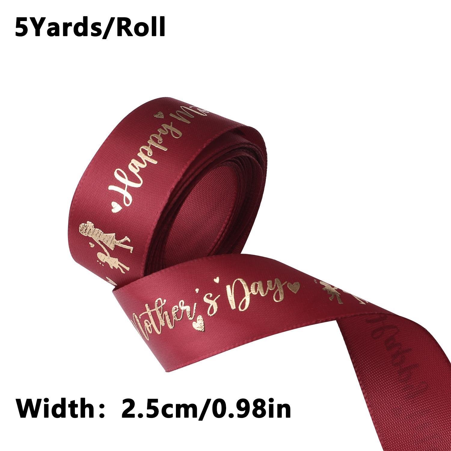 

5 Yards Happy Mother s Day Ribbon, Pink Red Ribbon for Gift Wrapping, Satin Ribbon for Flower Bouquet Moms Birthday Day Thank 25mm червоний