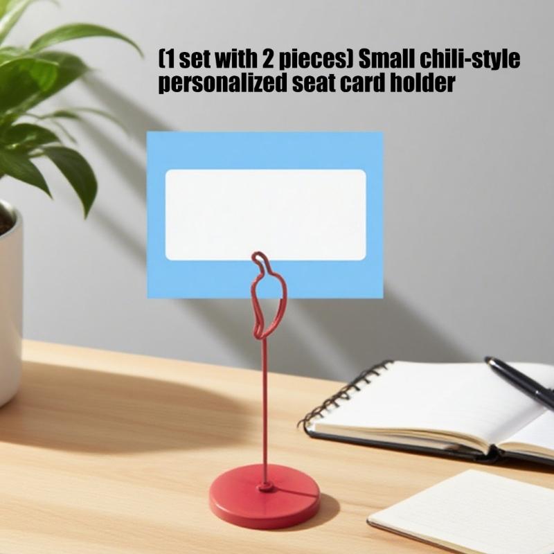 2Pcs Pepper Shape Metal Note Memo Holder Place Card Holder Photo Display Stand For Table Decoration Festival Celebration