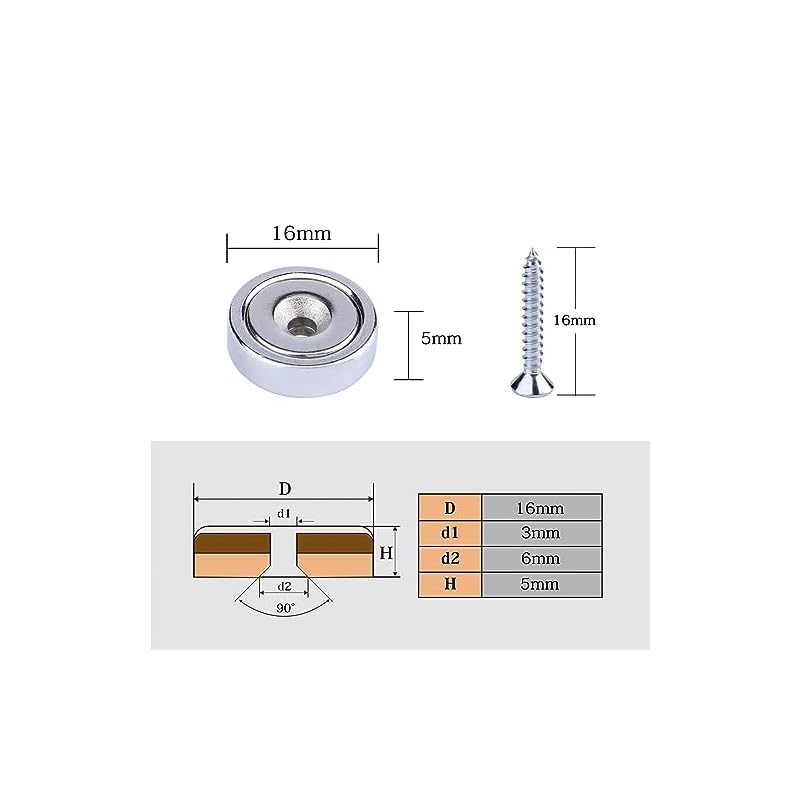 Strong Magnets, Perforated, Super Strong, with Screws, 16mm Diameter, Set of 10