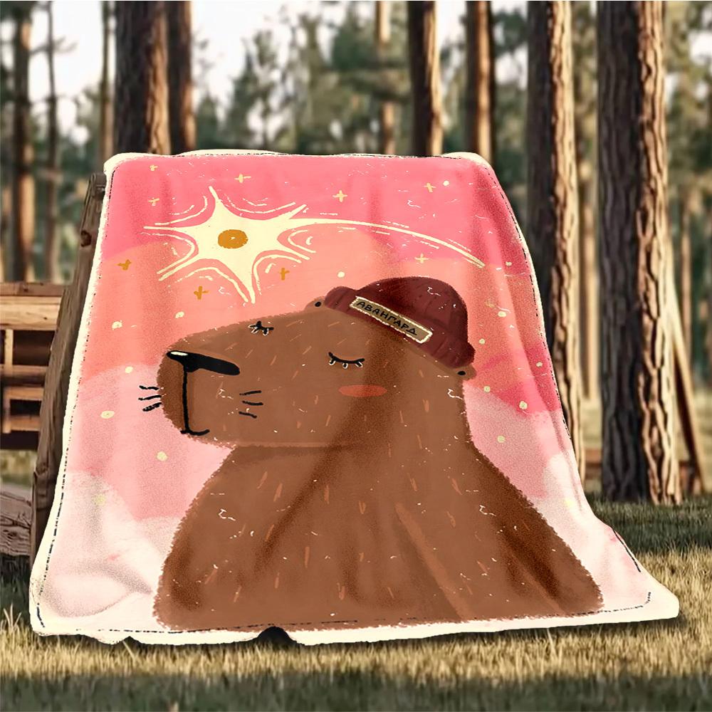 1pc Bear Hat Outdoor Soft Polyester Flannel Throw Blanket Versatile for All Seasons , Soft , Cozy , Warm All Season Quilted Throw ,