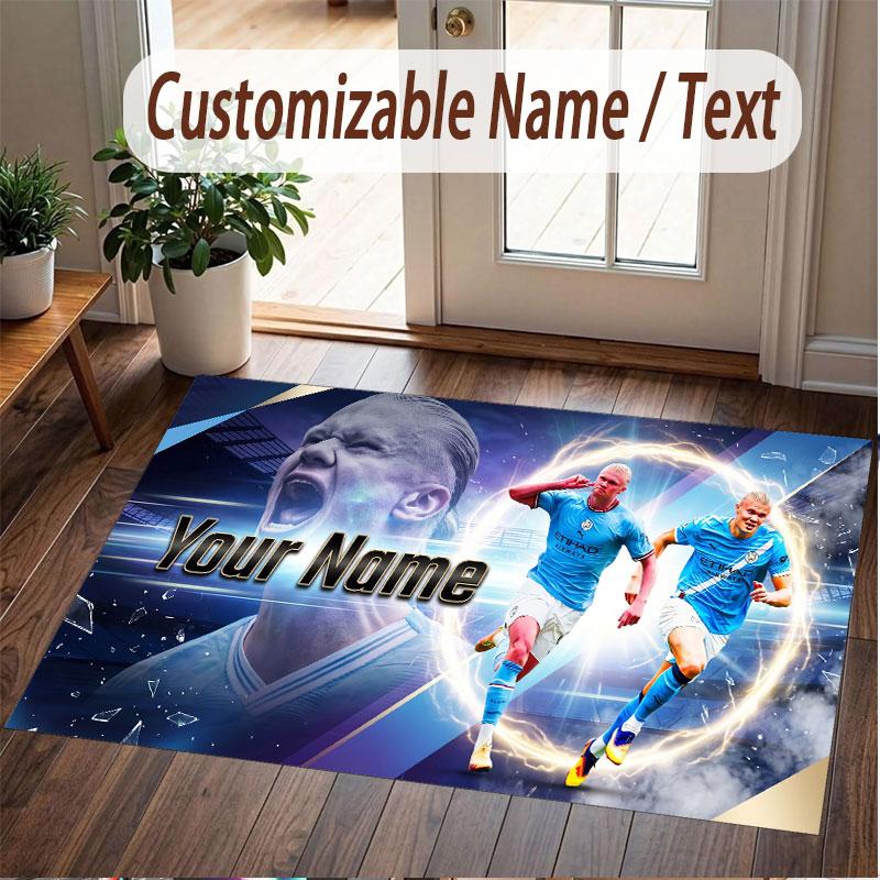 Custom Rug Erling Haaland Pattern Print Name Text Soft Non‑Slip Floor Carpet for Home Indoor Decoration