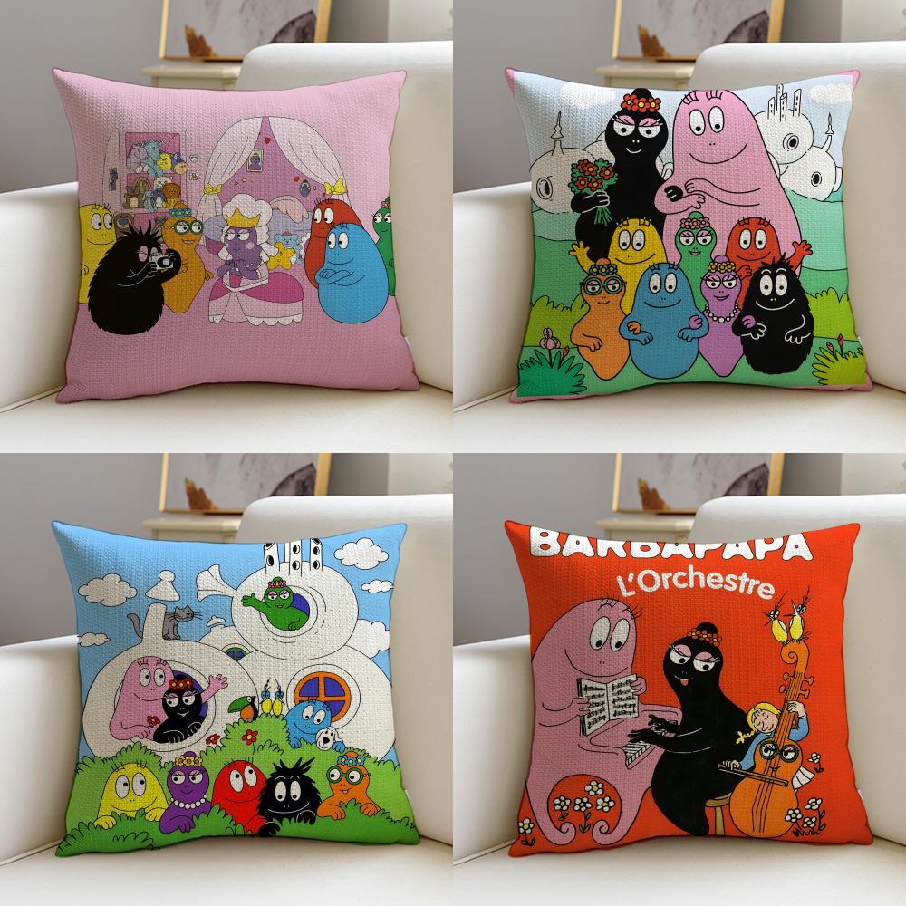 Bubbly BBarbapapaS Cushion Cover Breathable and skinfriendly linen pillowcase square removable and washable cushion