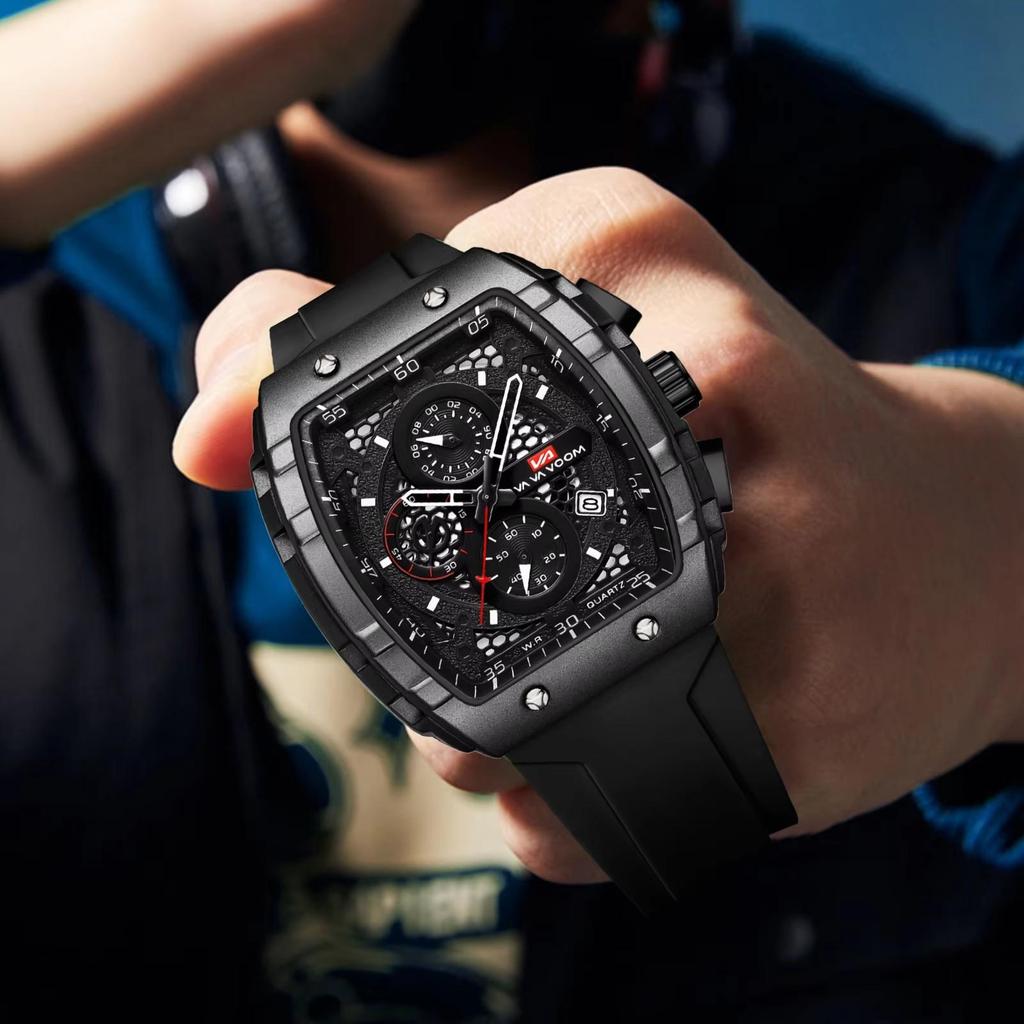 Men Multifunctional Watch Fashion Silicone Timing Clock Waterproof Sports Military Watch Quartz Watch