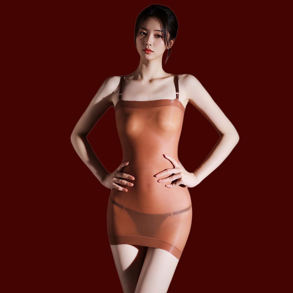 Fashion Women 5D Thin Seamless Package Hip Pencil Dresses Oil Shiny Glossy Bandage Hollow Out Tight Dress Bodycon Maid Dresses
