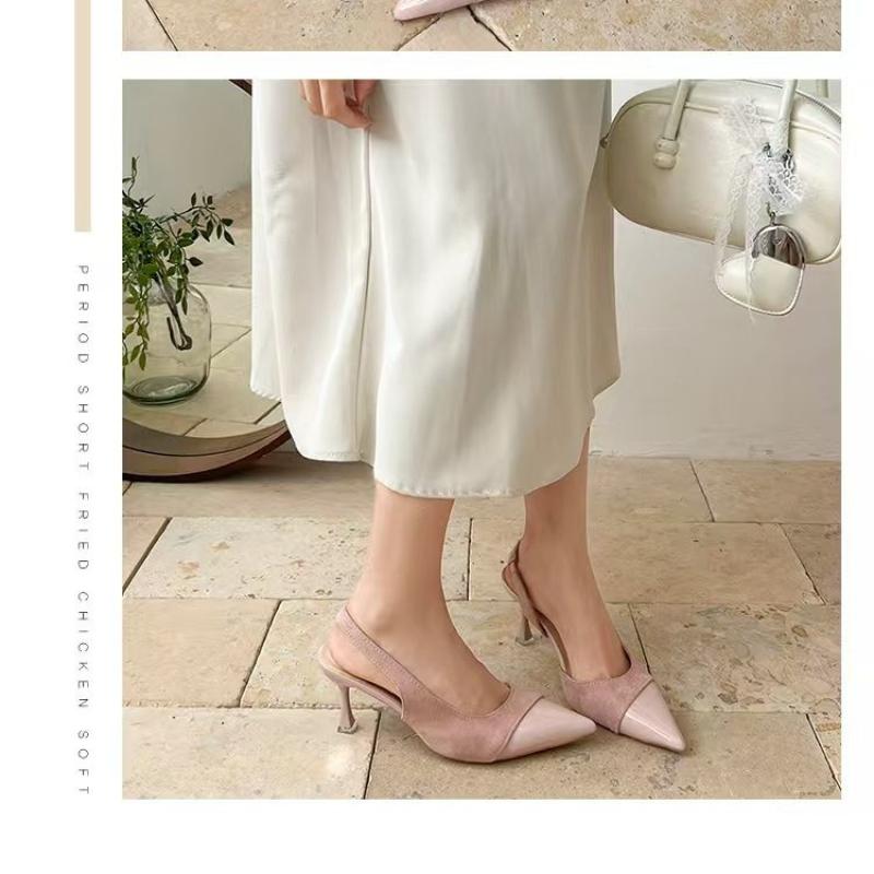 Fashion French High Heels Pink Toe Sandals Fairy Shoes 2025 Spring and Summer Stitching Skirt Pointed Shoes Single Shoes