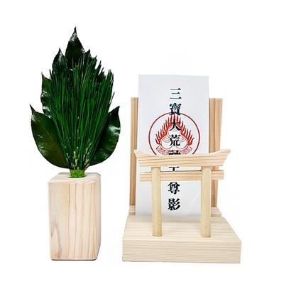 [A&K] Mini S Arajin Kiefern-Quadratständer mit Torii-Tor, Kamidana-Set für Küche, Küche und Herd-Gott. Handgefertigt von Kunsthandwerkern. Inklusive Torii