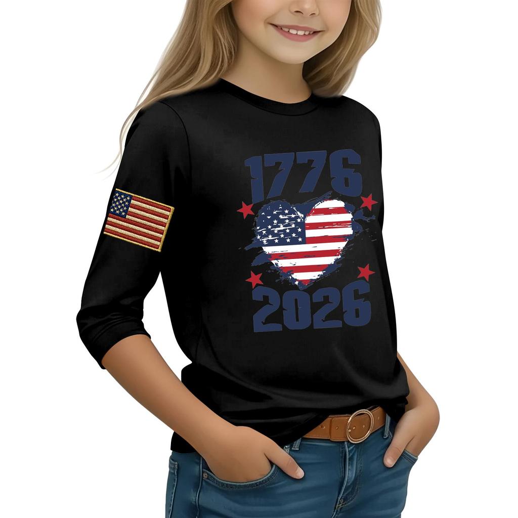 Kid's Round Neck Independence Day Print Lightweight Spring/Summer Top
