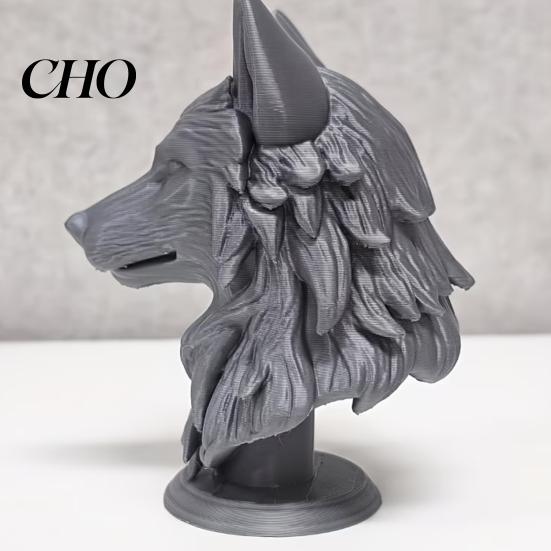 Decorazione Moderna Testa di Lupo Statuetta Stampata 3D, Statua Realistica con Base Rotonda Scultura Animale, Selvaggia per Casa Ufficio Libreria