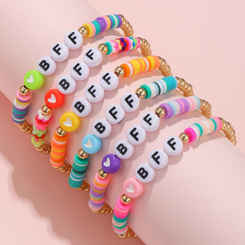 Bohemian style color beaded letter bracelet 6-piece European and American BFF good friend children's Zircon