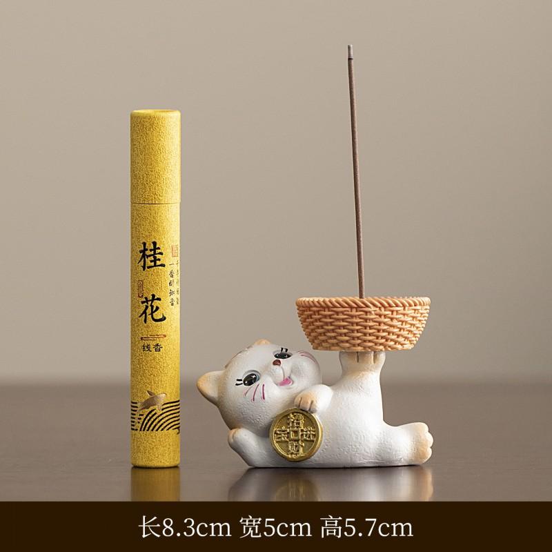 Resin Lucky Cat Incense Holder Desktop Aromatherapy Burner Stick Modern Minimalist Home Decor