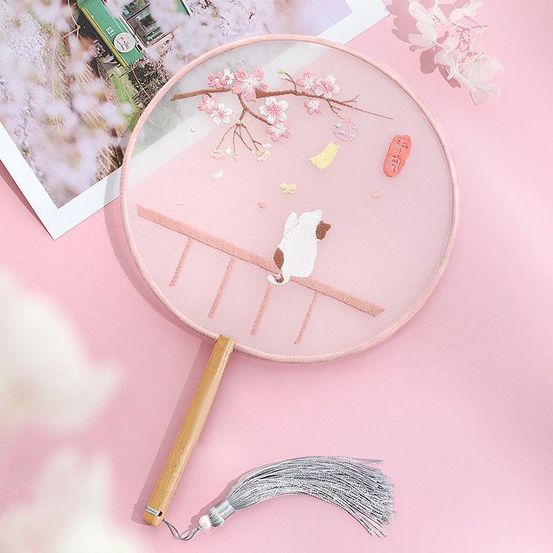 DIY Anfänger Sommer Stickset: Runder Fächer im antiken Stil mit Su-Stickerei und Bandstempel