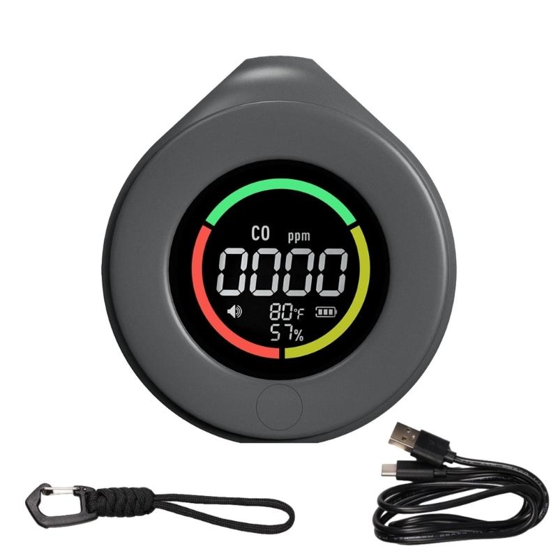 

3In1 CO Detector with Temperature Humidity Monitor Rechargeable 1000mAh Battery Alarm Sensors for Camping Travel Indoor сірий колір
