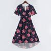 Kadın Moda Günlük V Yaka Kısa Kollu Fırfırlı Vintage Baskılı Elbiseler