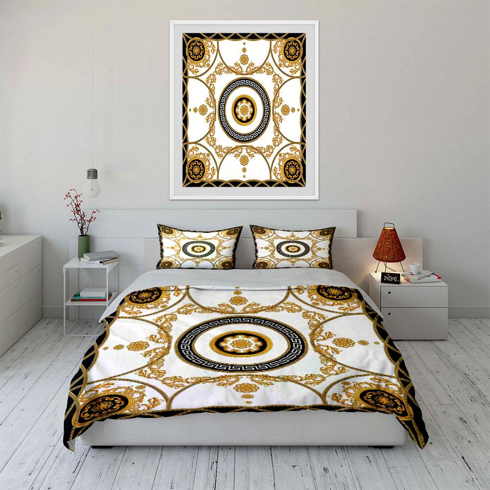 Luxury Gold Pattern Bedding Set Multiple Sizes Kid's and Adults' Bedroom Exquisite 3PC Bedding Set Gift