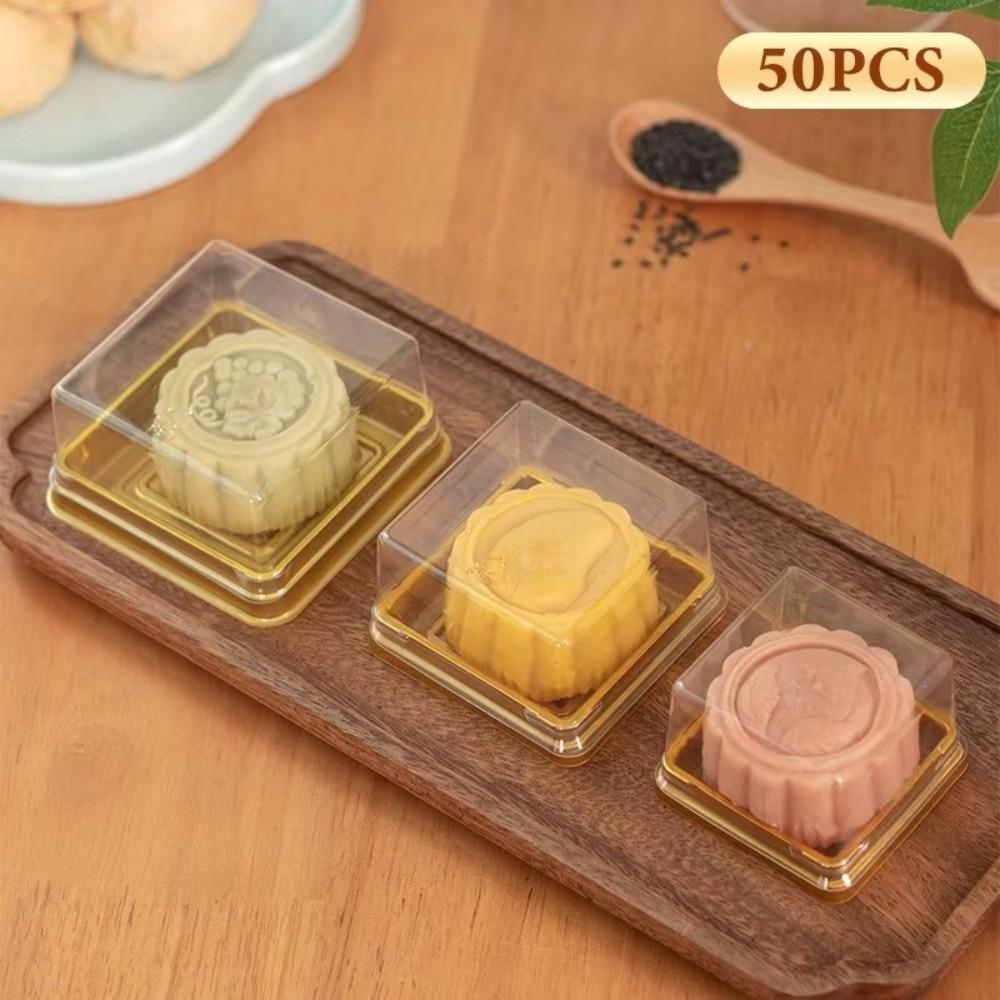 50Pcs Sealed Moon Cake Boxes 50/75/100g Cookies Storage Box Plastic Muffin Container Pastry Display