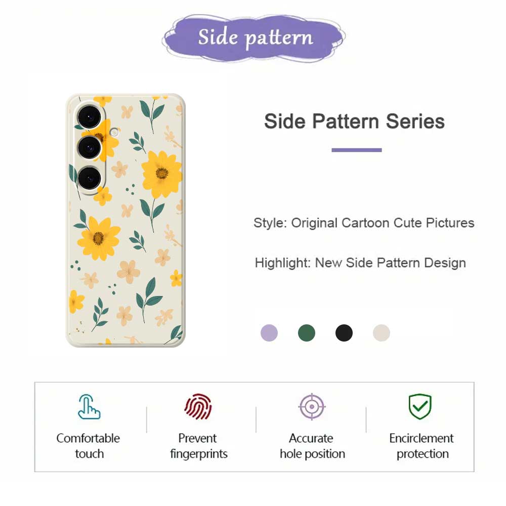 For Samsung Galaxy S25+ Case Yellow Floral and Leaves Pattern Printing Straight Edge TPU Phone Back Cover
