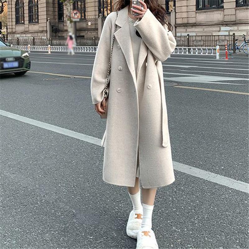 Tooxika New Autumn And Winter Commuter Solid Color Wool Coat For Women Mid-length Lace-up Wool Coat