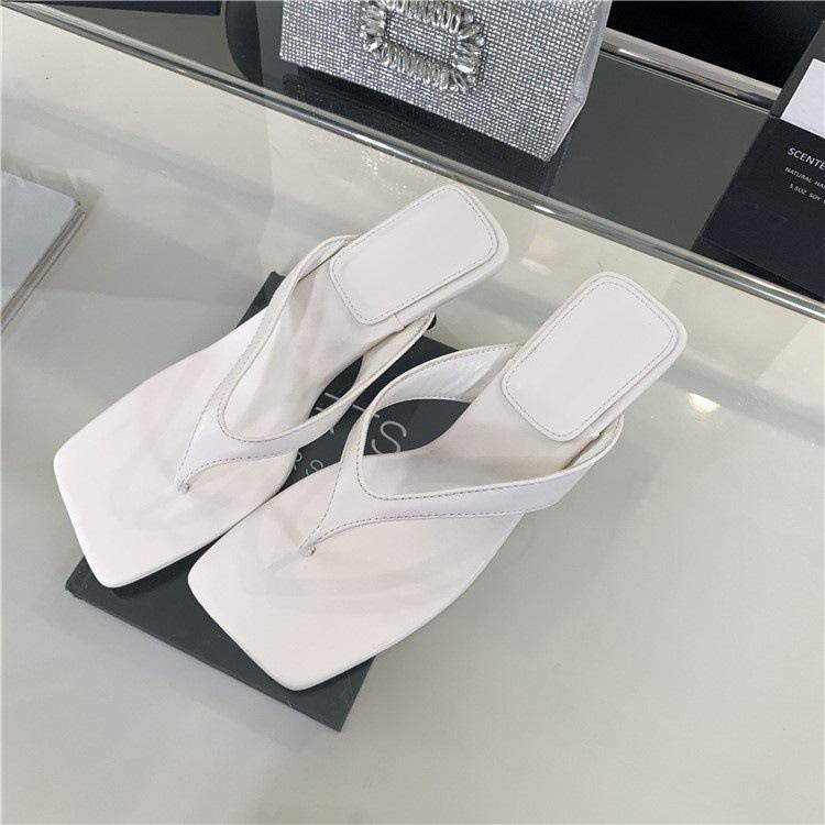 Summer new French high-heeled cat and flip-flops with skirt sandals women's square head stiletto beach shoes