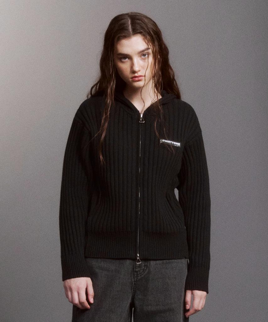 DTHIRTYONE Ribbed Zip Hoodie Sweater (Black)