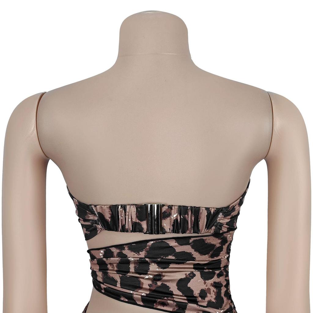 C7501 Leopard Print Off-Shoulder Backless Dress - Women's Sexy European & American Fashion