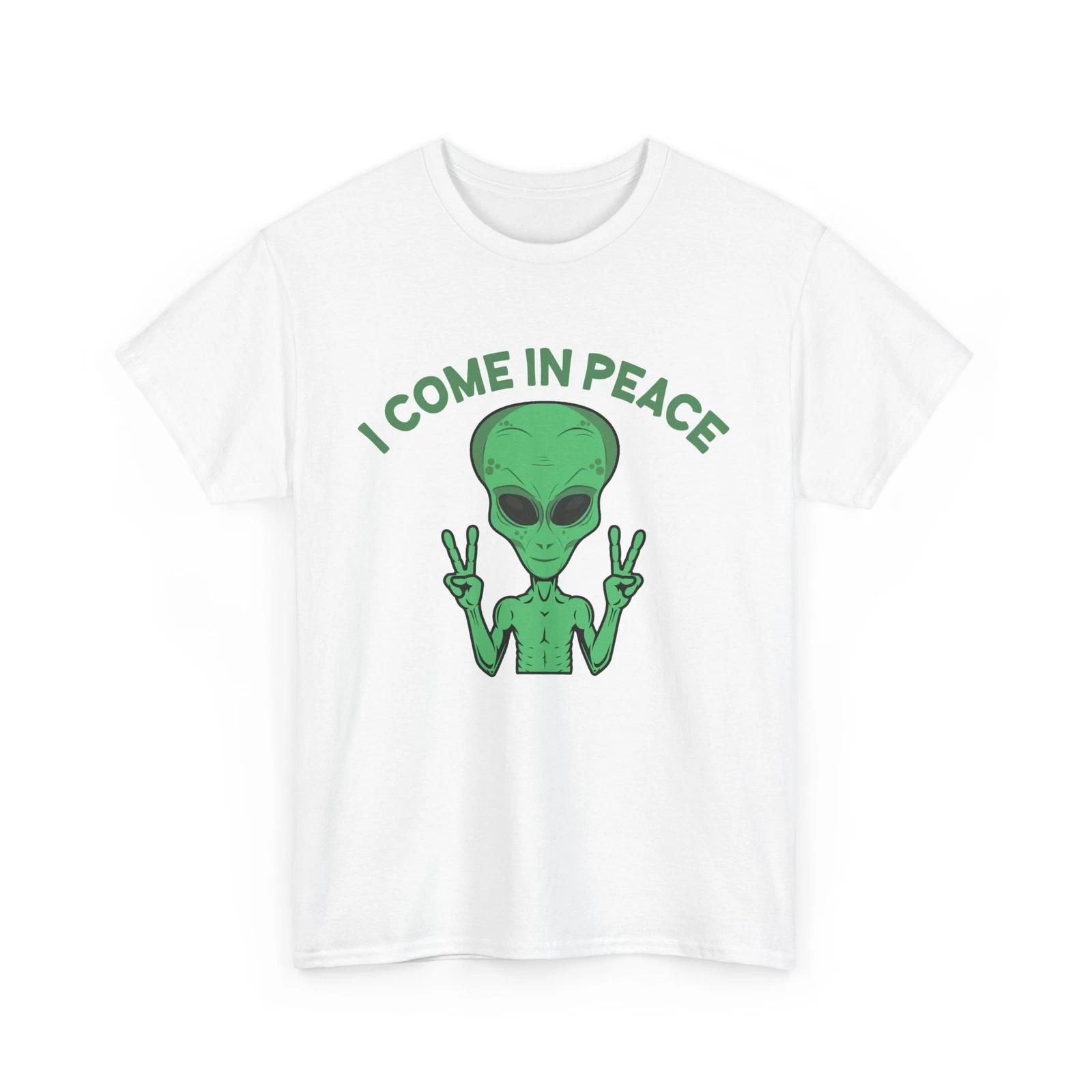 UFO Space Alien T-Shirt | Sci-Fi Graphic Tee | Alien I come in Peace Shirt S