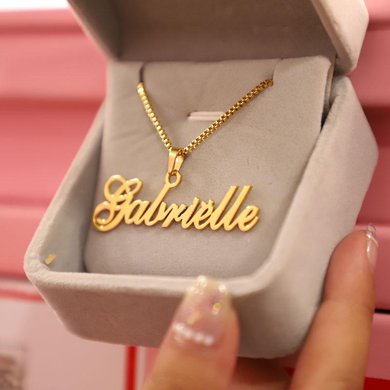 Personalized 18K Gold Plated Stainless Steel Name Necklace with Engraving and Box Chain платиновый
