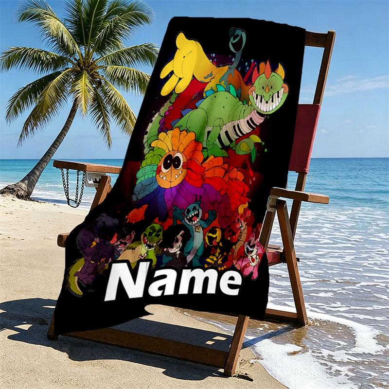 Custom Name Personalized Poppy Playtime Print Beach Towel, for Trip Camping Beach Party Home Decor, Birthday Gift for Family & Friends