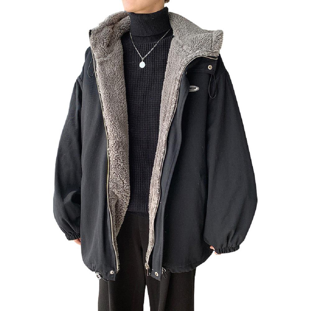 Men's Lambskin Winter Workwear Coat - Thick Velvet, Handsome Loose Fit Cotton Jacket