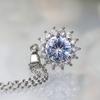 Big Center Round Stone Sunflower Halo Pendant Women Classic Cable Chain Clavicle Necklace
