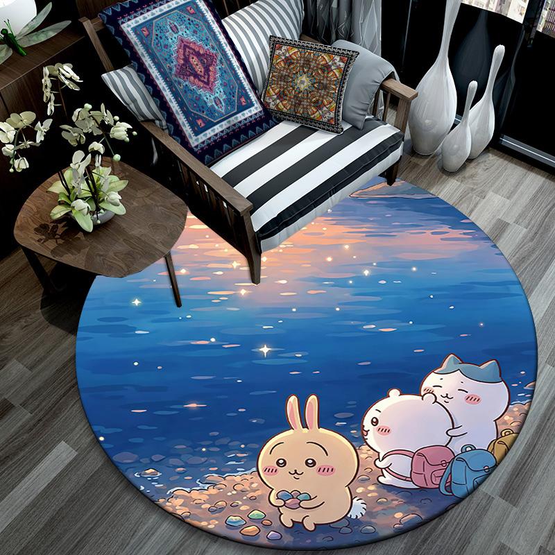 Chiikawa Round Area Rug,Carpet Rug for Living Room Bedroom Sofa Playroom Decor,Non-slip Floor Mat
