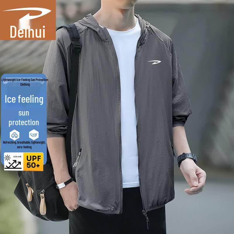 Delhui Men s Summer Ice-Feel Hooded Sun Protection Jacket 2XL