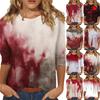 Women's Fashion Casual Round Neck 3/4 Sleeve Loose  Printed T-Shirt Ladies Top