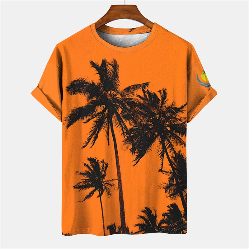 T-shirt Hawaiana da Uomo Stampata 3D, Maglietta Casual Estiva a Maniche Corte con Girocollo, Top con Stampa di Palma