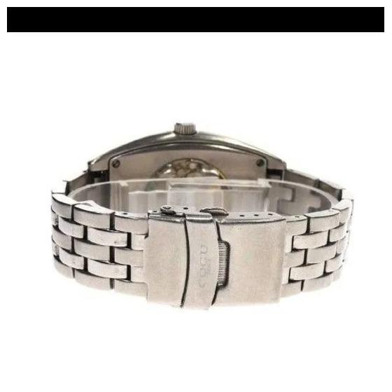 Used COGU Men's Watch Automatic AT Rectangular Back Slot 3 Hands Silver SS Genuine Belt Skeleton Character Limited Edition