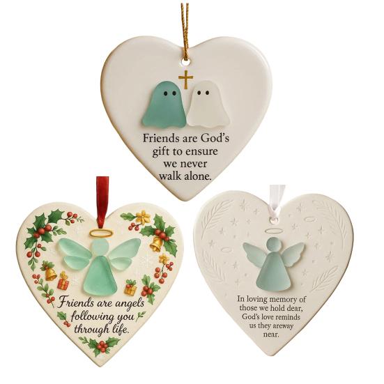 Heart-Shaped Sea Glass Friendship Ornament Handmade Sea Glass Angel/Ghost Ornament for