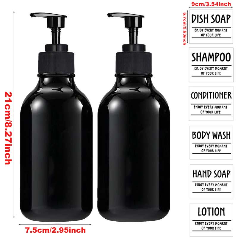 2PCS 500ml Travel Large Capacity Bathroom Soap Shampoo Dispenser Pump Press Bottle Multi-purpose Liquid with 6 Labels