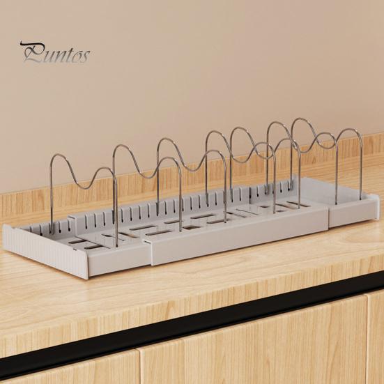 Large Capacity Kitchen Rack Pot Stainless Steel Divider Adjustable Lid Organizer with Expandable Storage Ventilated Base Rust-Proof Cabinet