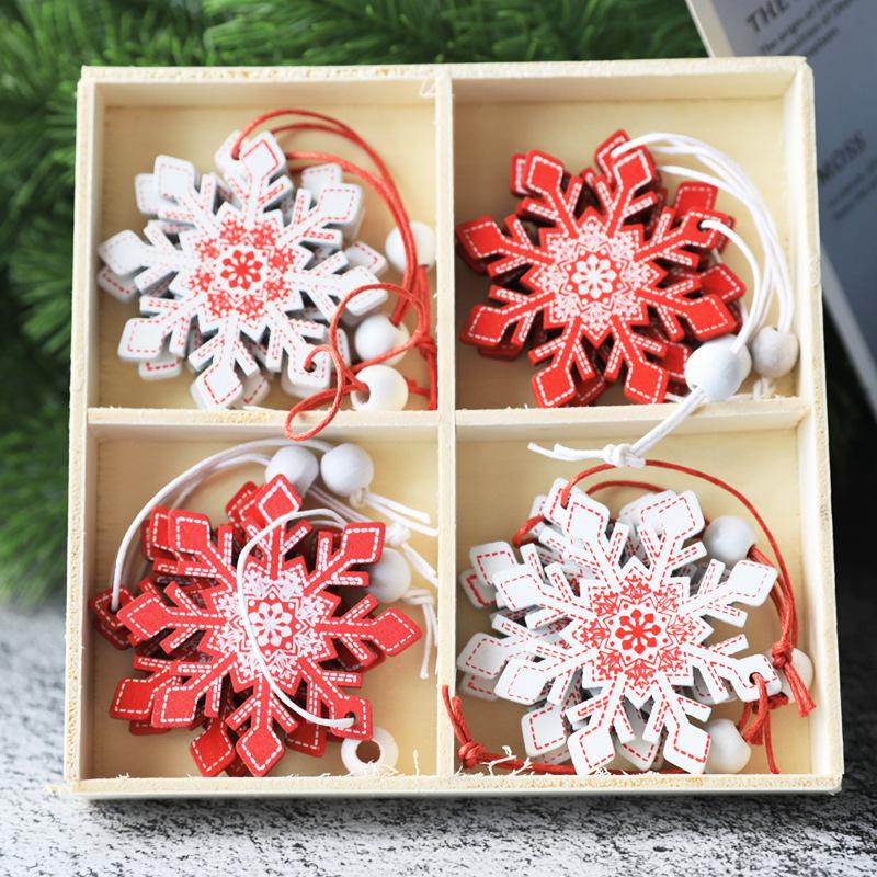Christmas Tree Ornaments: Snowman, Wooden Horse, Tree Pendants - 4-Grid Box Set